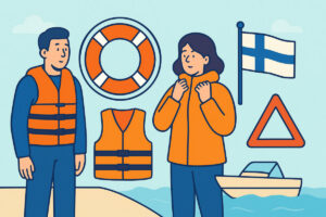 Veneen pelastusvälineet – pelastuslautta, vaatteet ja merkit
