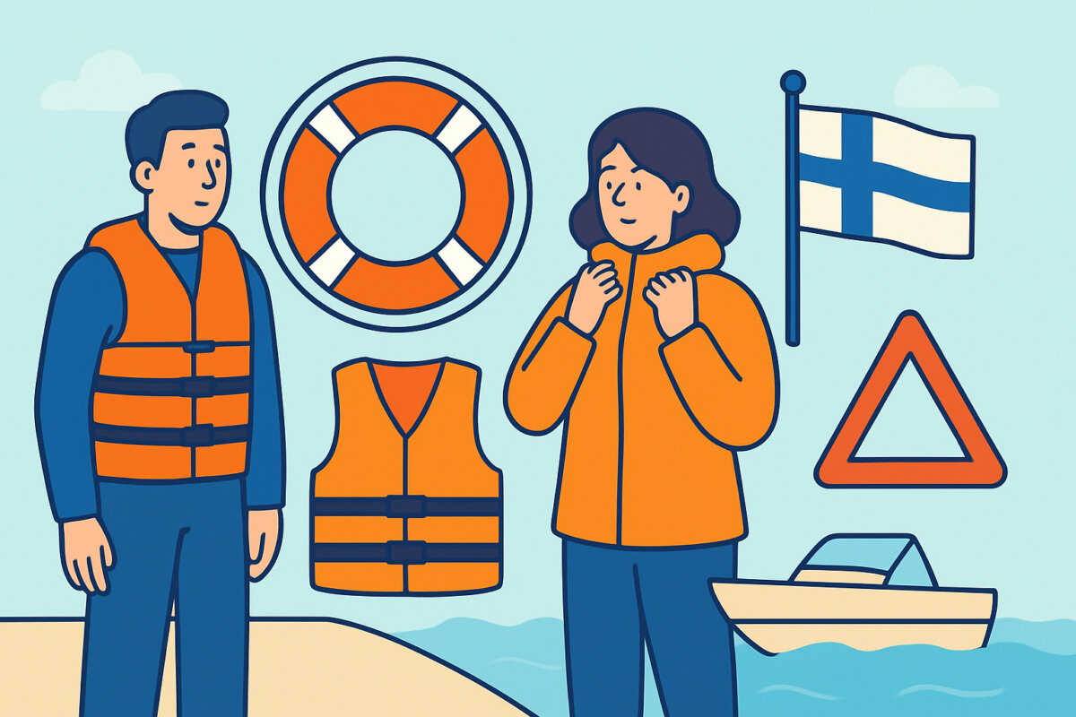 Veneen pelastusvälineet – pelastuslautta, vaatteet ja merkit